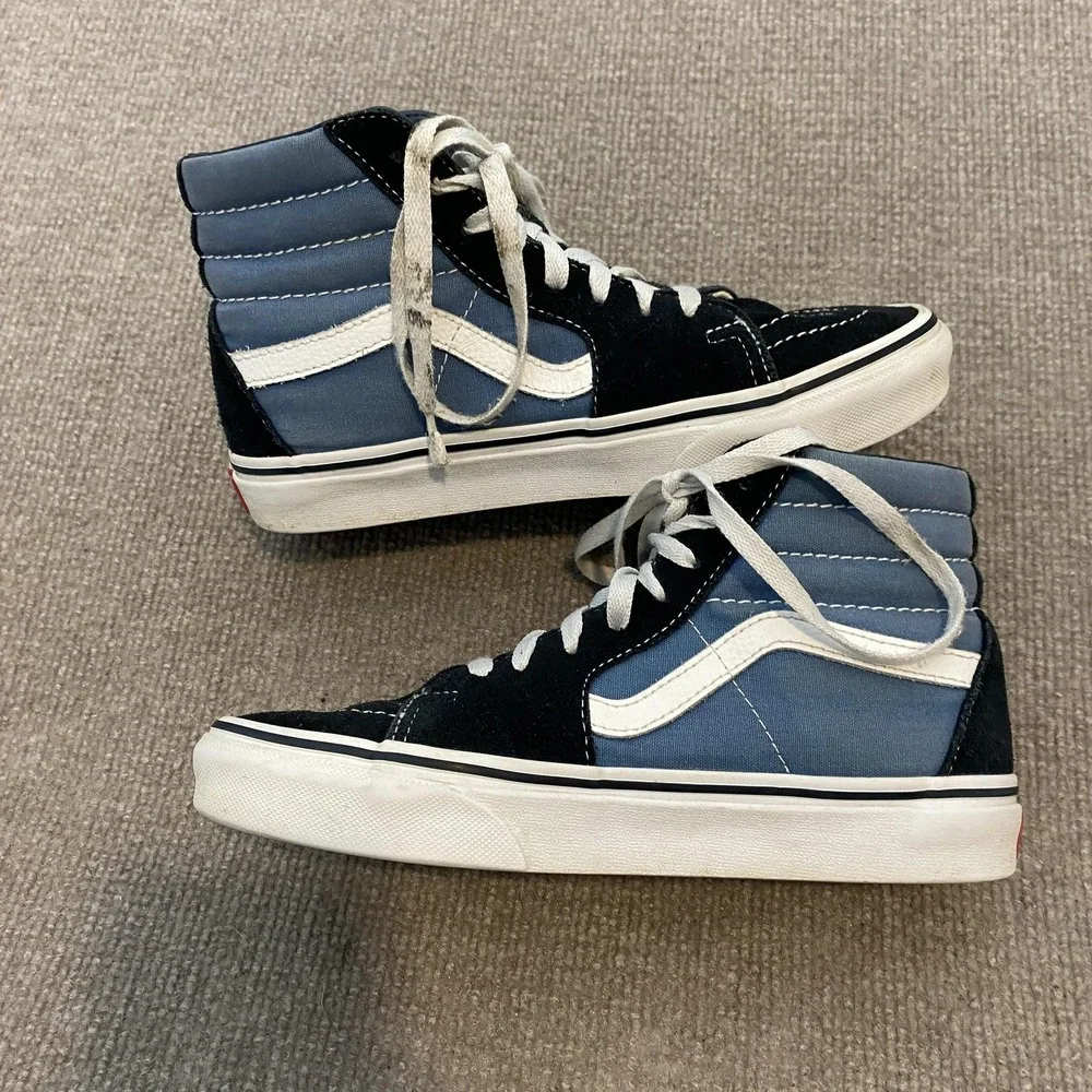 Vans Sk8-Hi Shoes Mens Size 6 Blue Suede‎ High Top Skate Sneakers Athletic